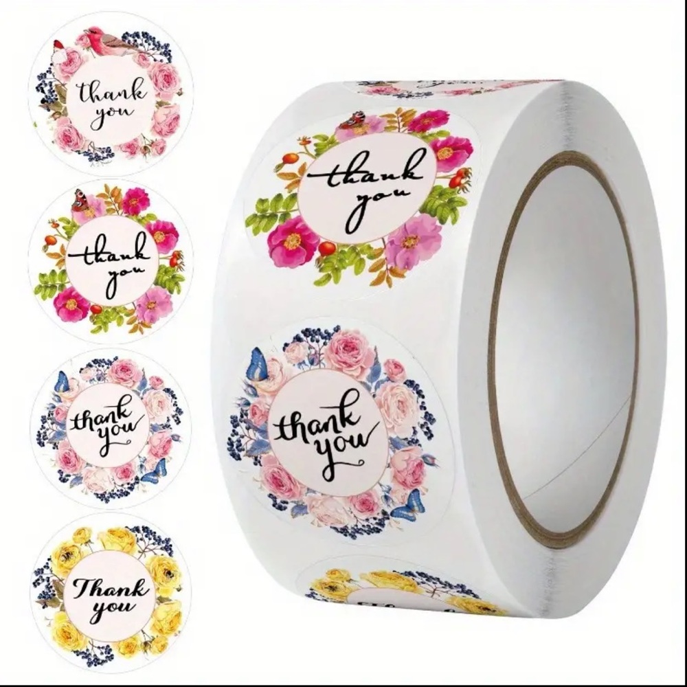 New 500 Pcs Floral Thank You Stickers 1 Inch Stationery Small Business Supplies - Picture 13 of 16